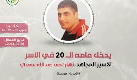 "مهجة القدس": الأسير المجاهد نهار السعدي يدخل عامه الـ (20) في سجون الاحتلال